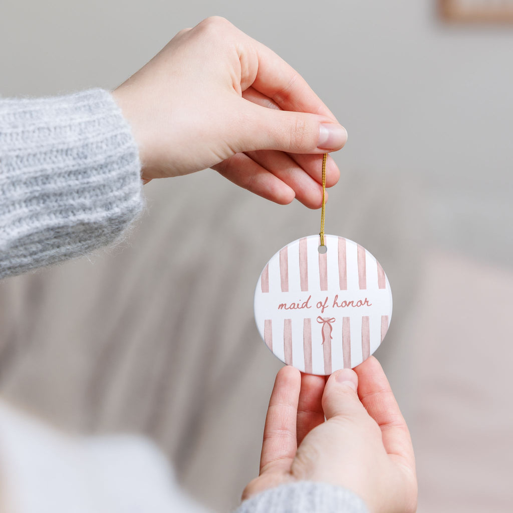 Maid of Honor Blush Stripe Ornament