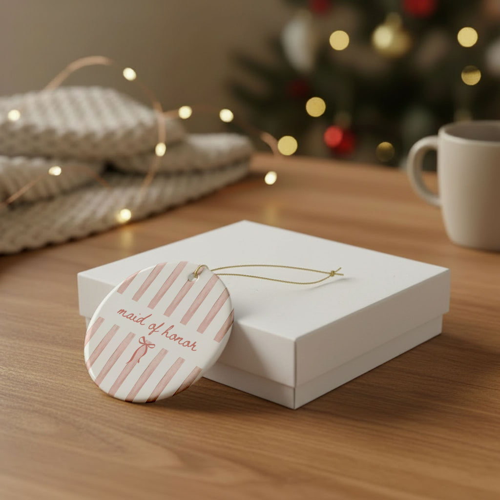 Maid of Honor Blush Stripe Ornament