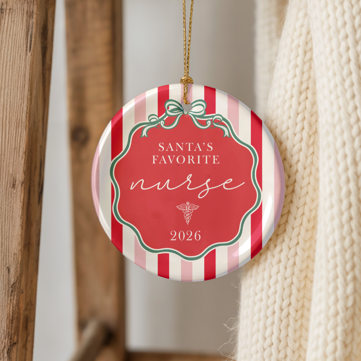 Santa's Favorite Nurse 2026 Ceramic Christmas Ornament