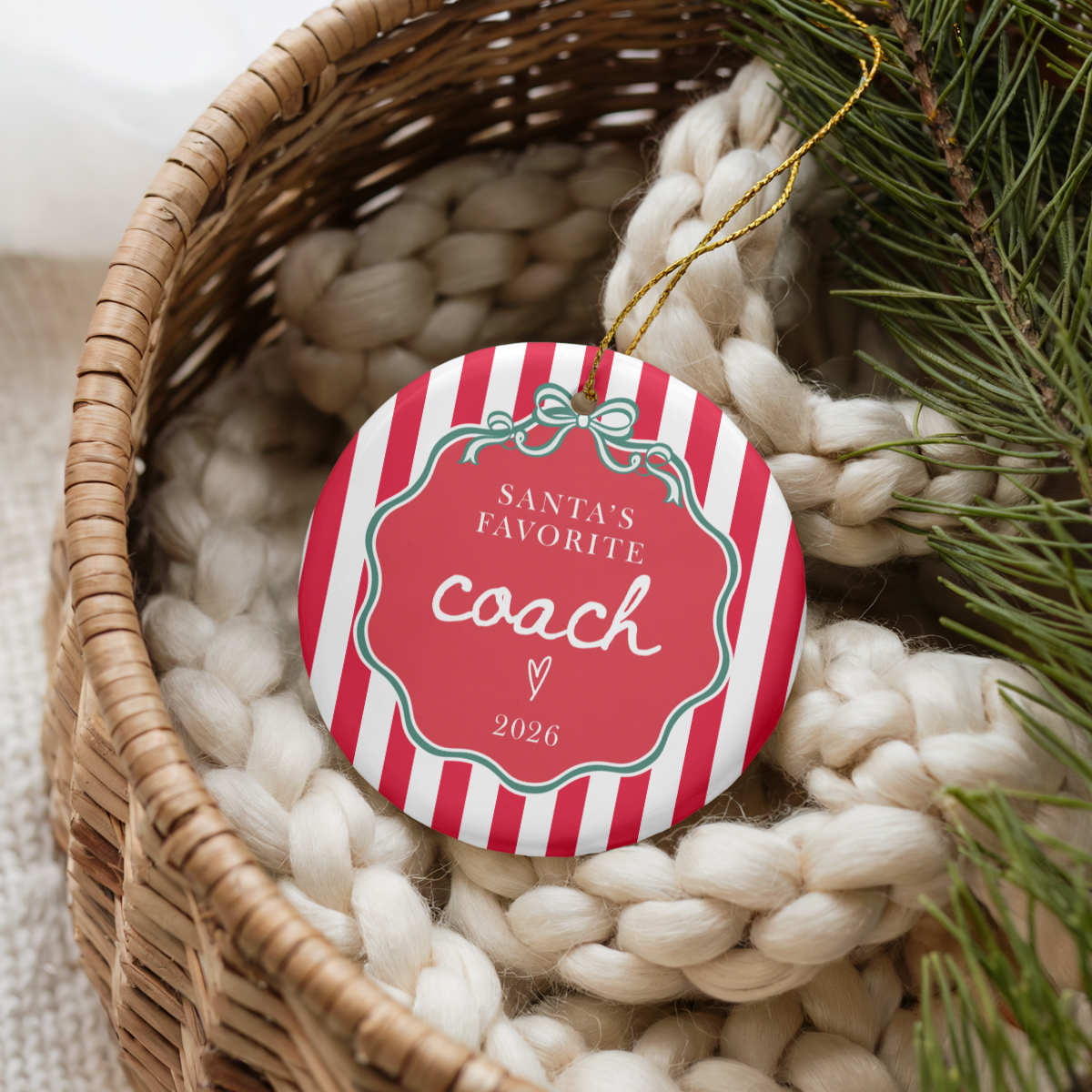 Santa’s Favorite Coach 2026 Ceramic Christmas Ornament