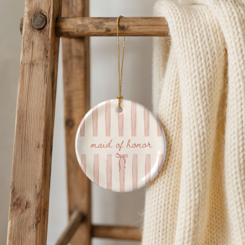 Maid of Honor Blush Stripe Ornament