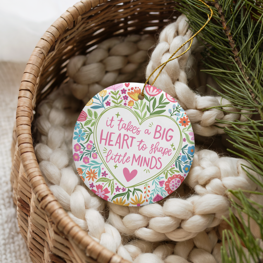 It Takes a Big Heart – Colorful Floral Teacher Ornament