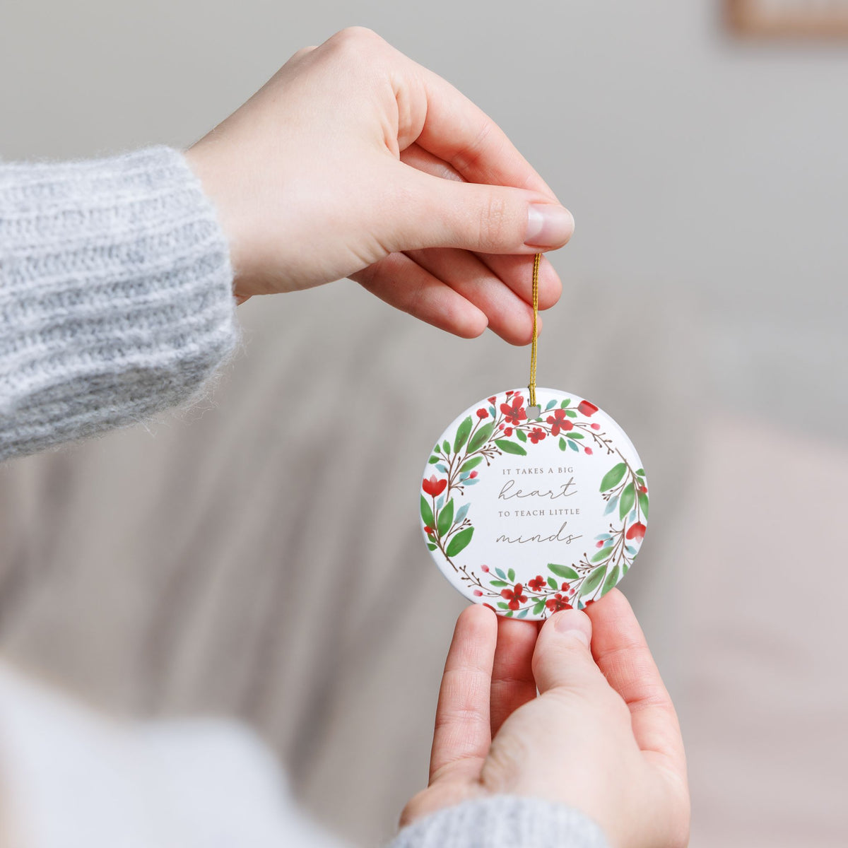 It Takes a Big Heart – Red Floral Wreath Teacher Ornament