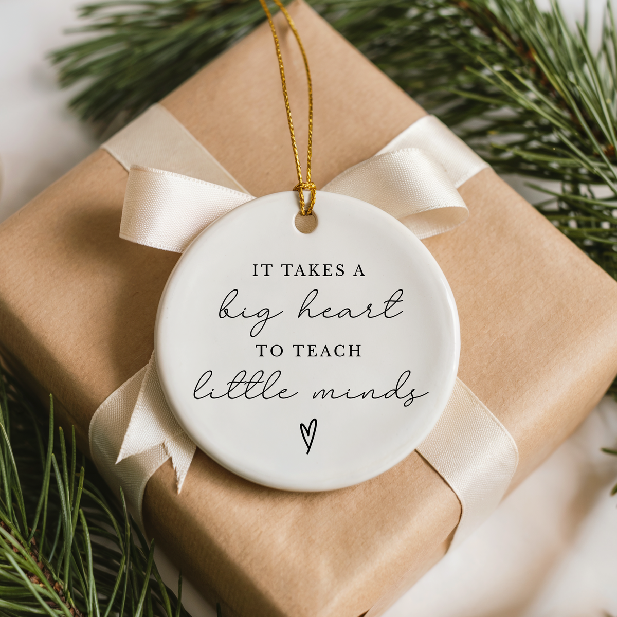 It Takes a Big Heart – Minimalist Teacher Ornament
