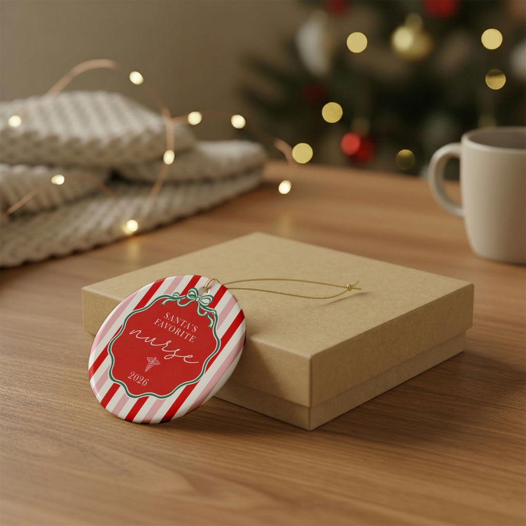 Santa's Favorite Nurse 2026 Ceramic Christmas Ornament