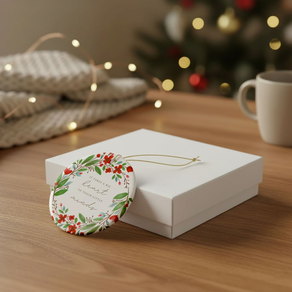 It Takes a Big Heart – Red Floral Wreath Teacher Ornament
