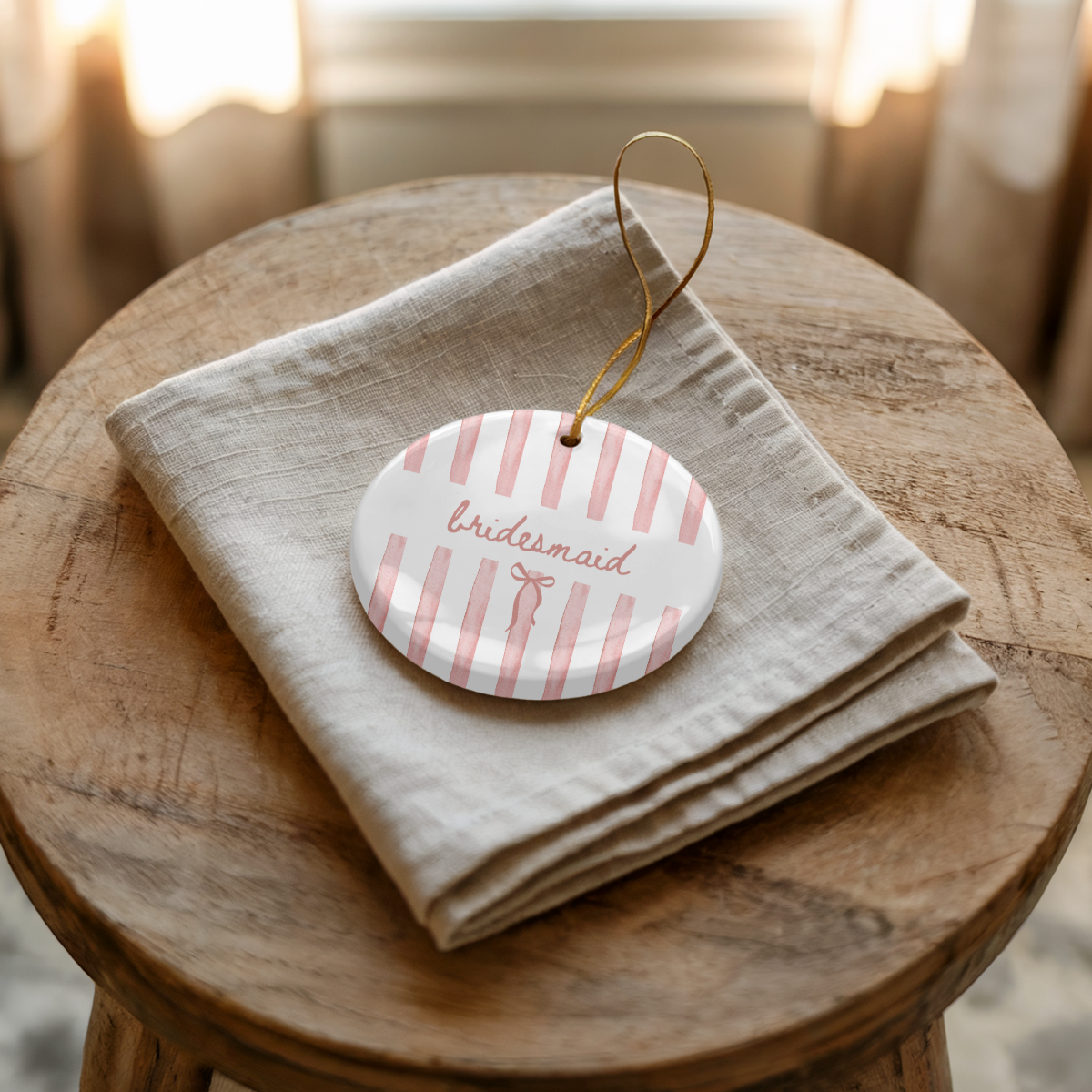 Bridesmaid Blush Stripe Ornament